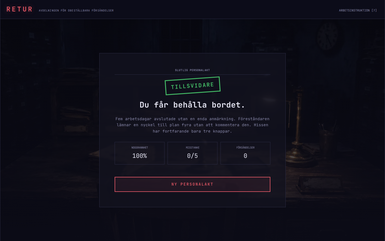 Retur — a clean-run ending