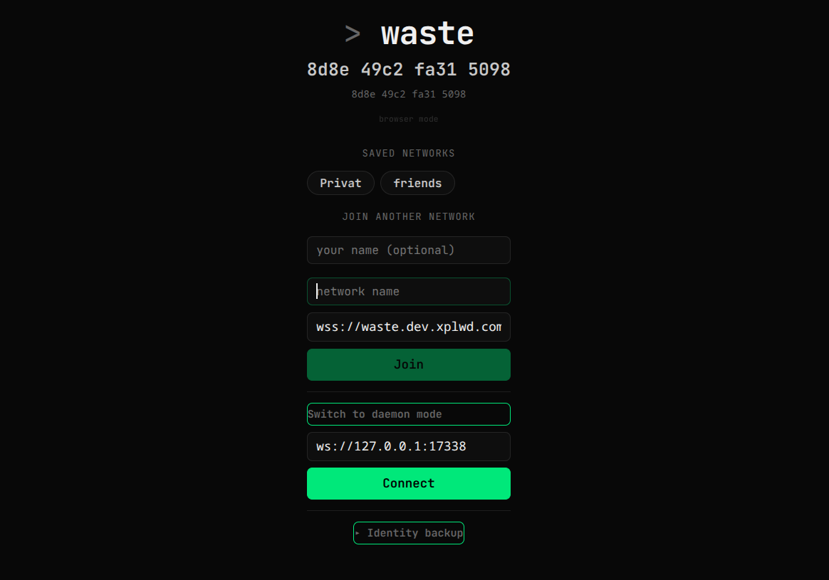 waste-go browser client join screen